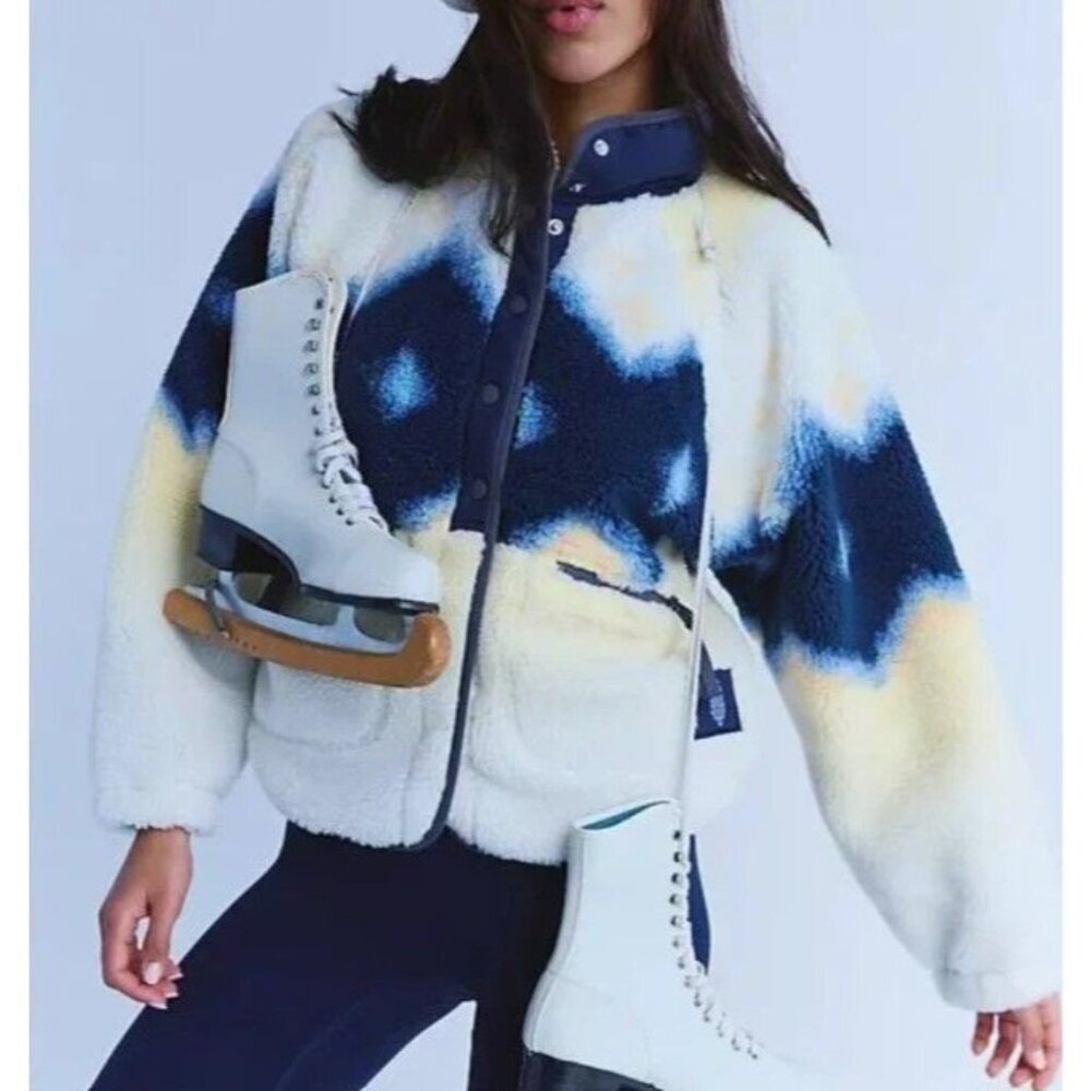 NEW Free People Hit The Slopes Pullover Fleece Jacket Soft Glow Sun Combo Size S